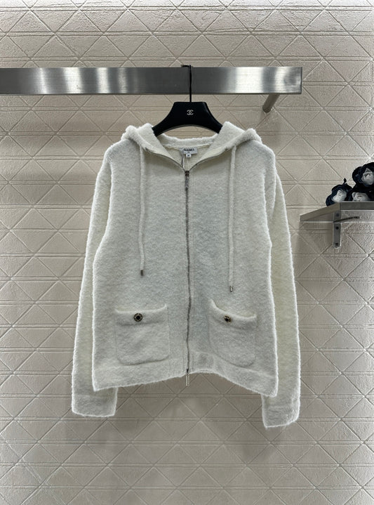 Knitted hooded zipper jacket