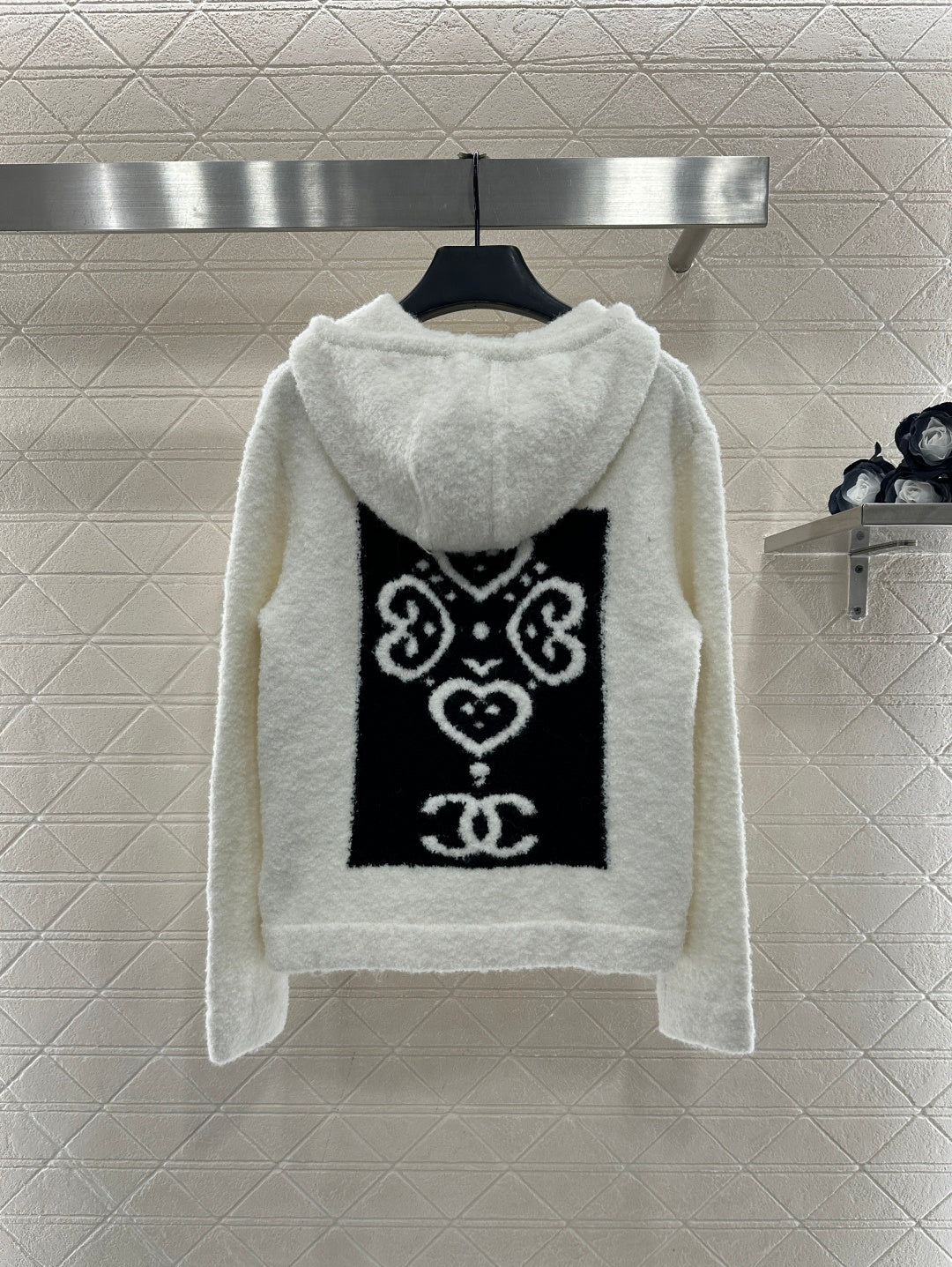 Knitted hooded zipper jacket