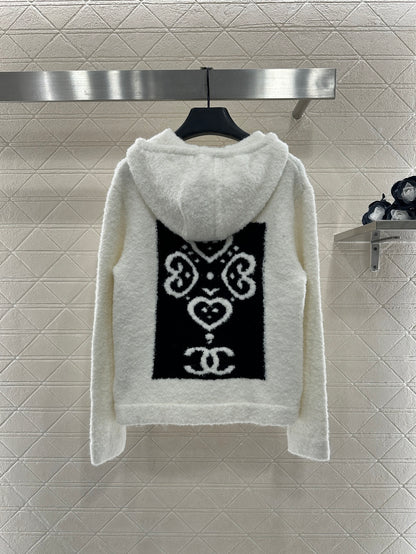 Knitted hooded zipper jacket