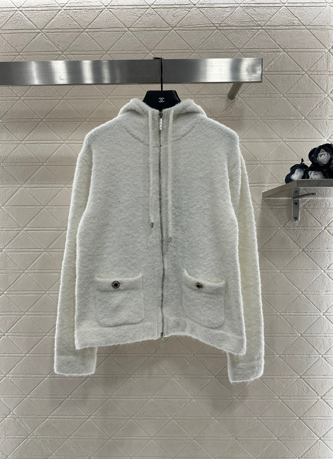 Knitted hooded zipper jacket