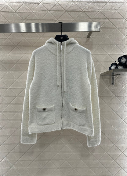 Knitted hooded zipper jacket