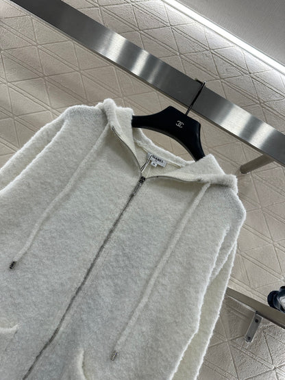 Knitted hooded zipper jacket