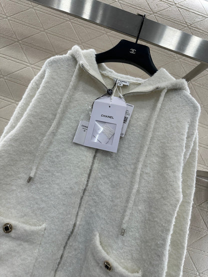 Knitted hooded zipper jacket