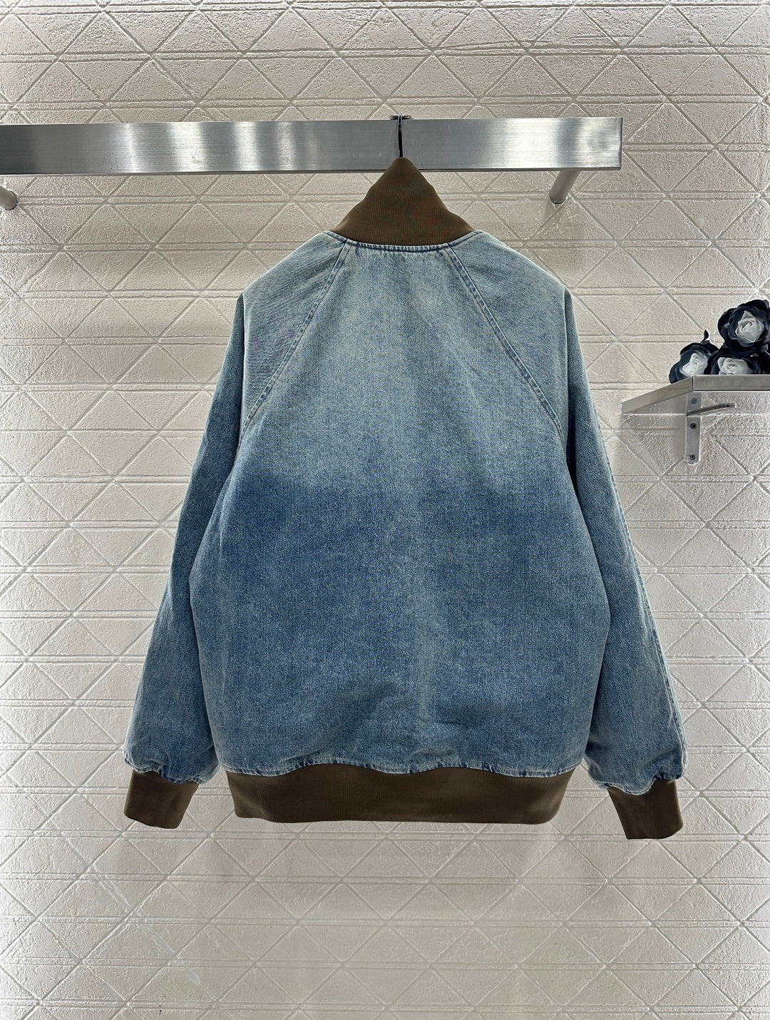 Color blocked threaded zipper denim cotton jacket