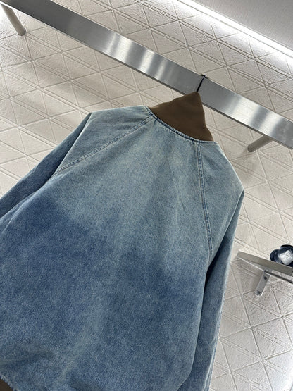 Color blocked threaded zipper denim cotton jacket