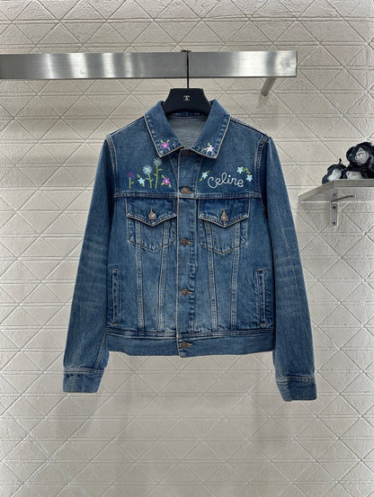 Embroidered flower denim jacket