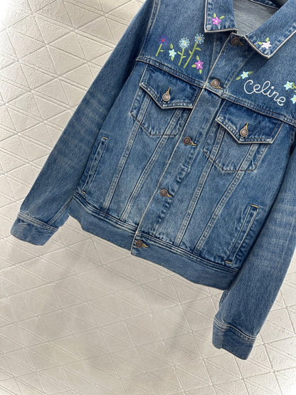 Embroidered flower denim jacket