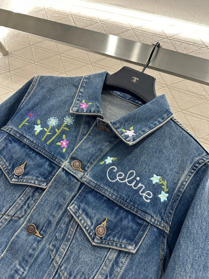 Embroidered flower denim jacket