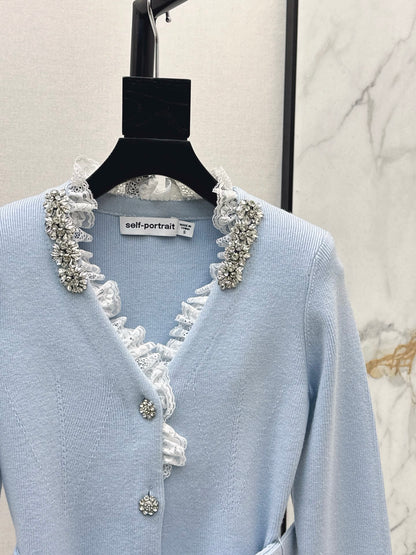 Lace V-neck Knitted Coat