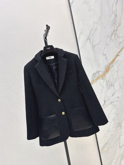 Collar and patchwork pocket suit jacket