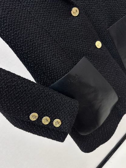 Collar and patchwork pocket suit jacket