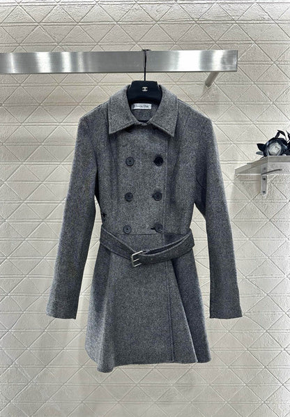 Flip collar double breasted woolen coat