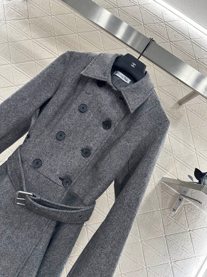 Flip collar double breasted woolen coat