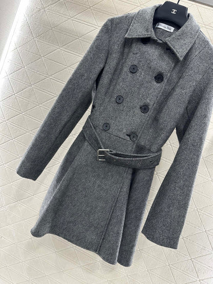 Flip collar double breasted woolen coat