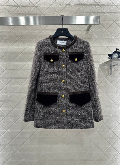 Round neck tied edge woven dress jacket