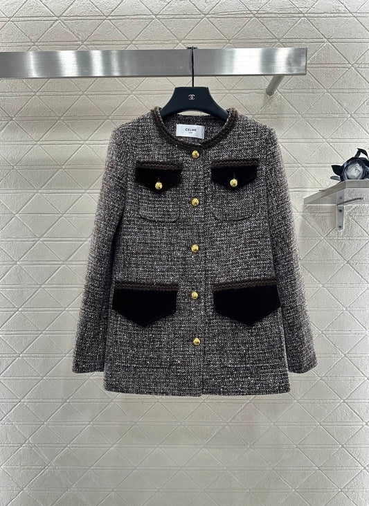 Round neck tied edge woven dress jacket