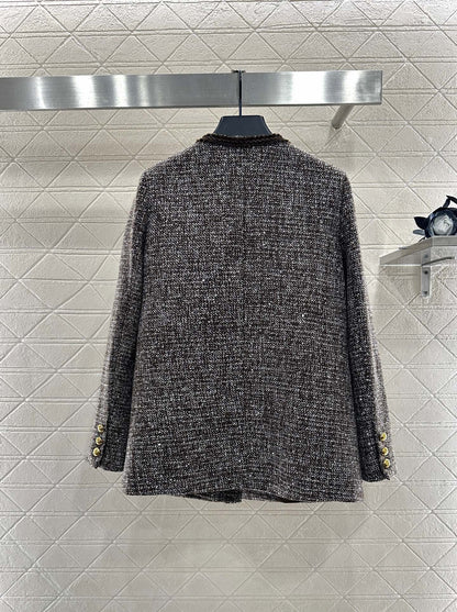 Round neck tied edge woven dress jacket