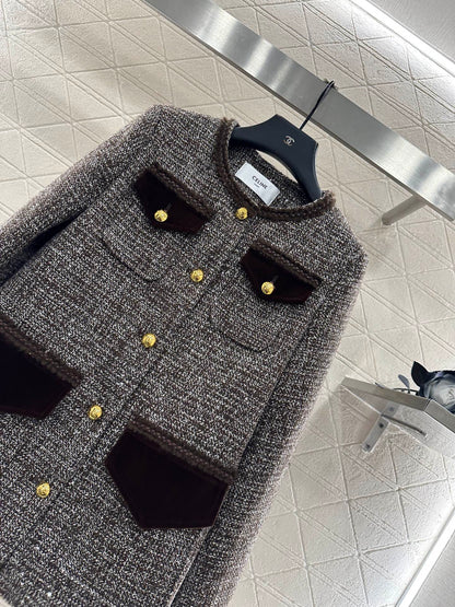 Round neck tied edge woven dress jacket