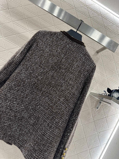 Round neck tied edge woven dress jacket