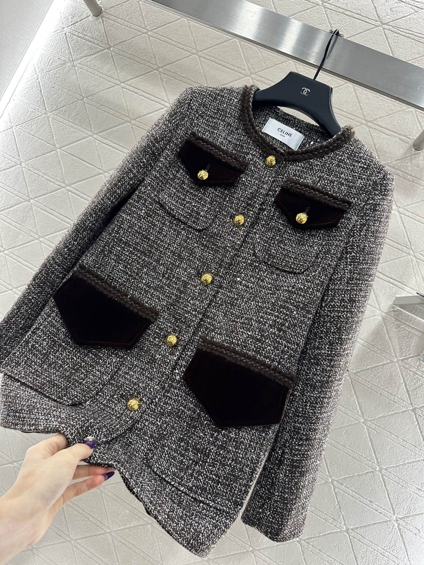 Round neck tied edge woven dress jacket