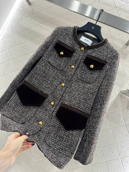 Round neck tied edge woven dress jacket