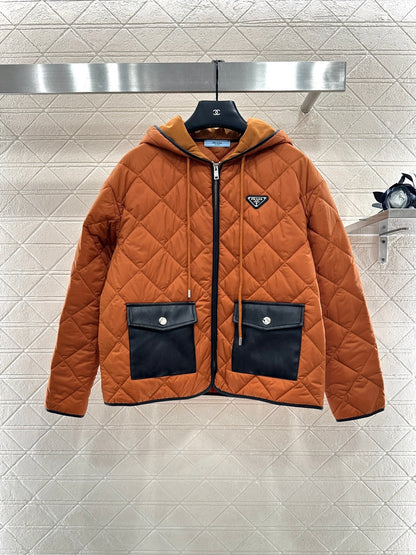 Collar pocket hooded cotton jacket