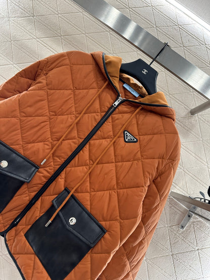 Collar pocket hooded cotton jacket