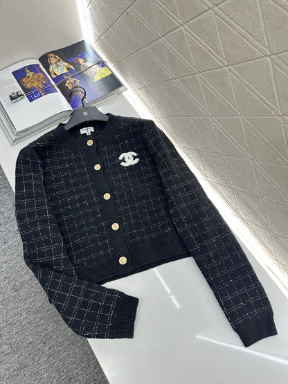 Silver plaid knitted cardigan