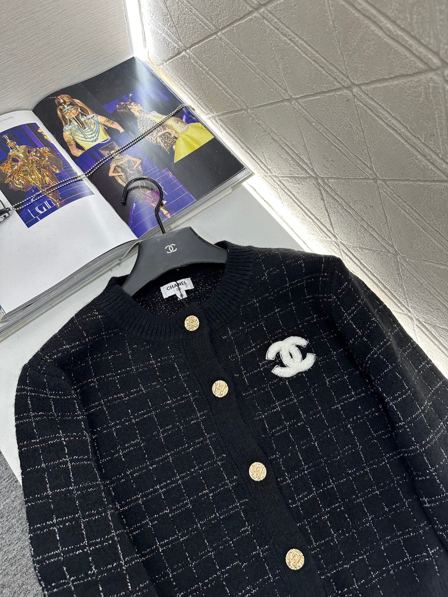 Silver plaid knitted cardigan