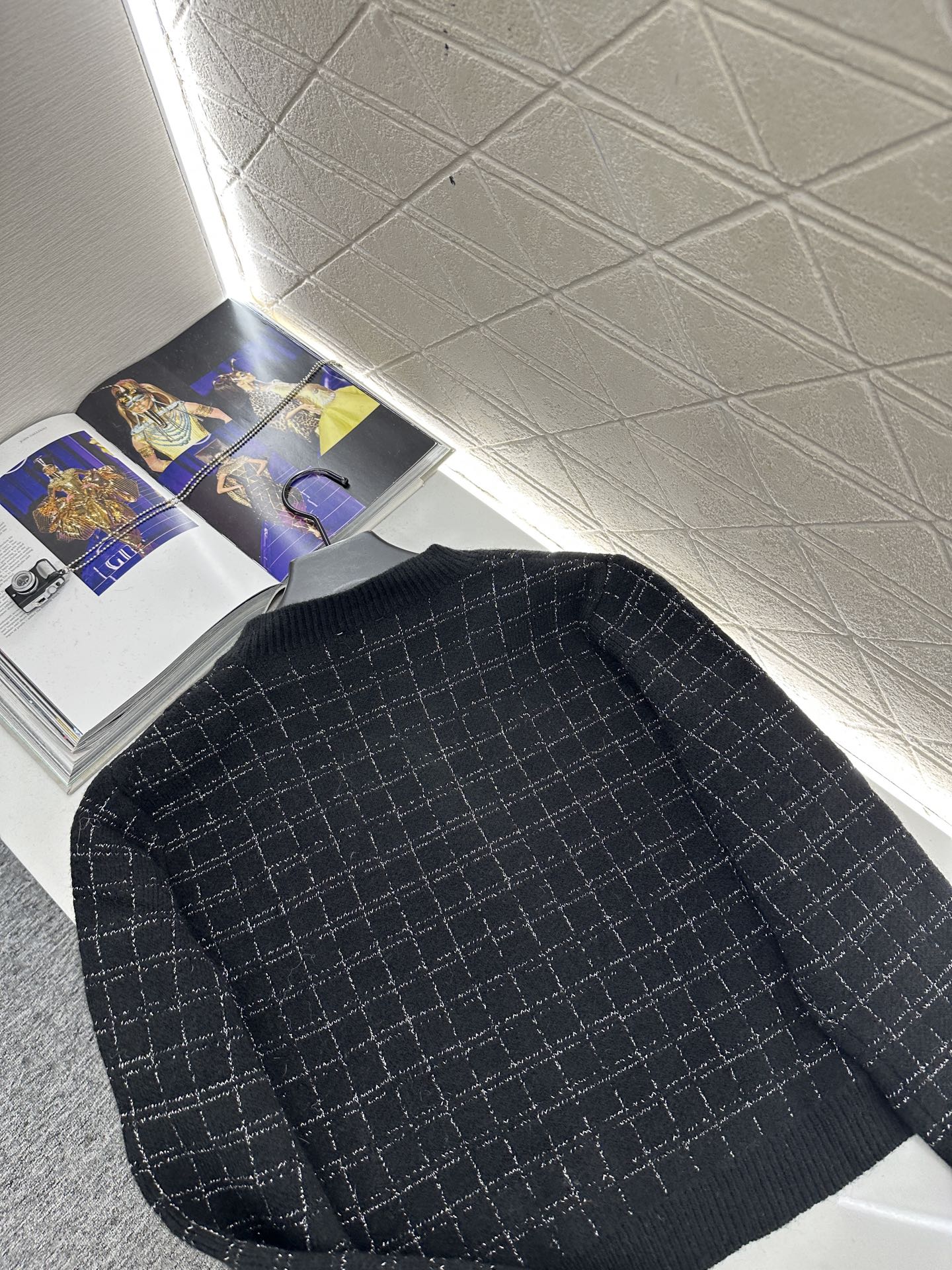 Silver plaid knitted cardigan