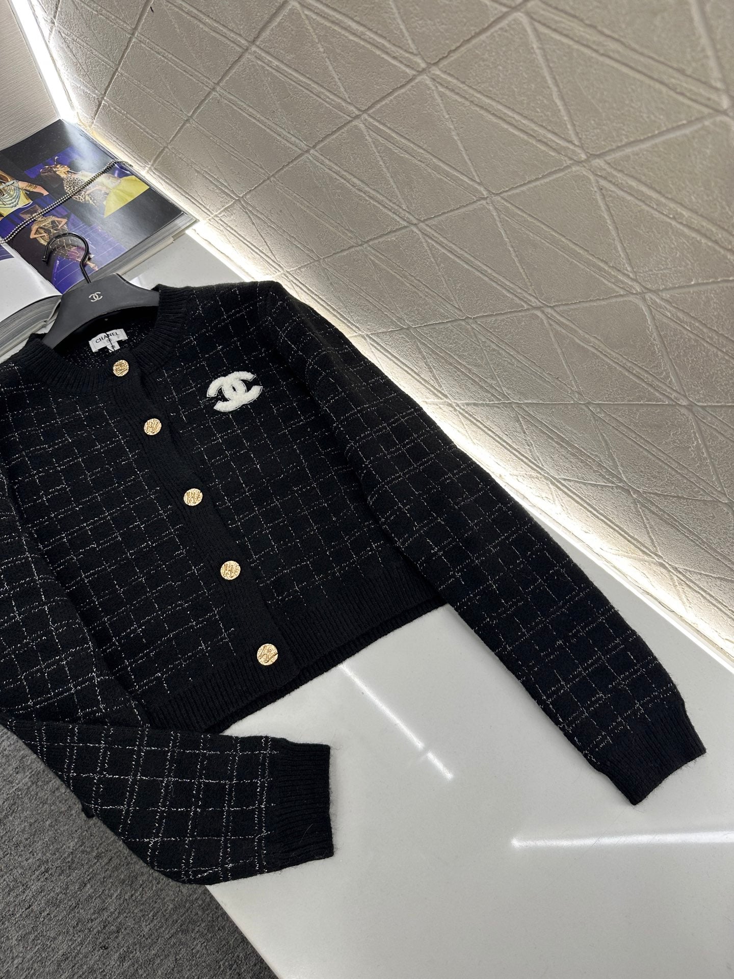 Silver plaid knitted cardigan