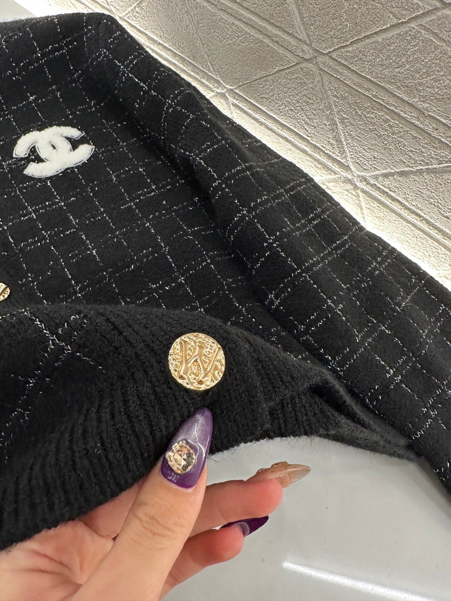 Silver plaid knitted cardigan