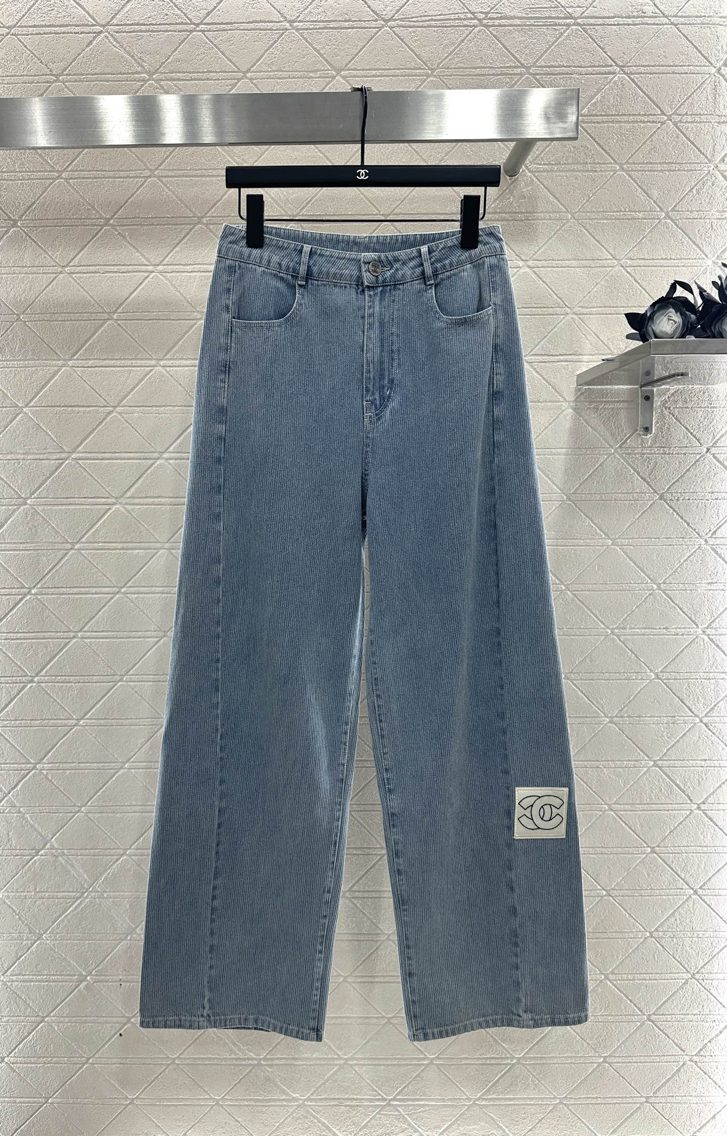 Retro denim straight leg pants