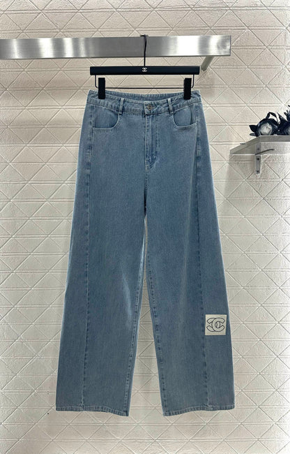 Retro denim straight leg pants