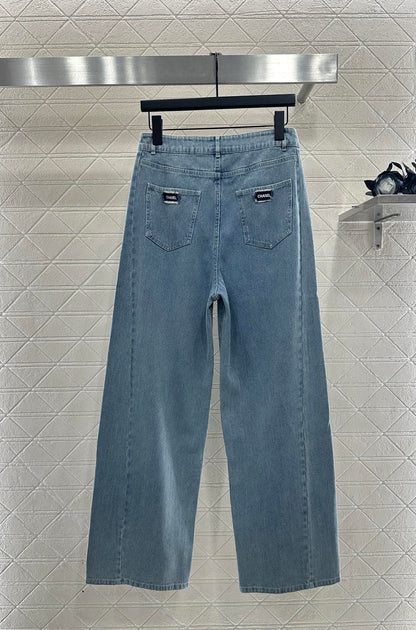 Retro denim straight leg pants