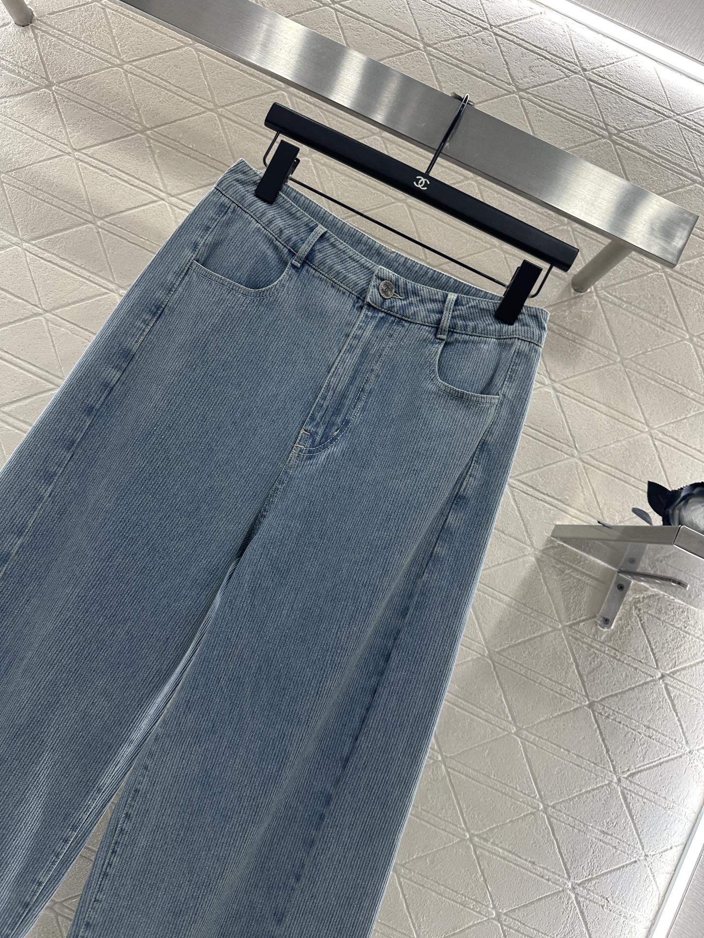 Retro denim straight leg pants