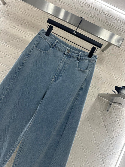 Retro denim straight leg pants
