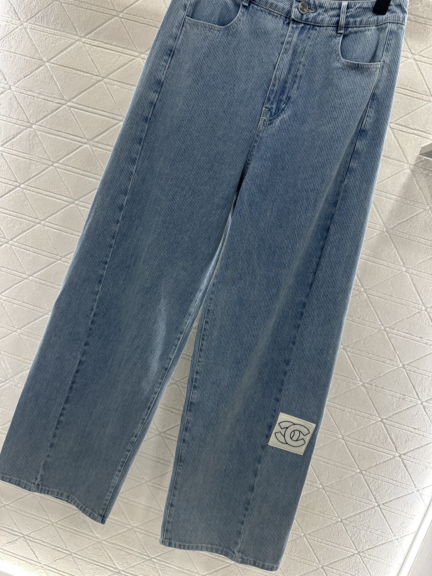 Retro denim straight leg pants