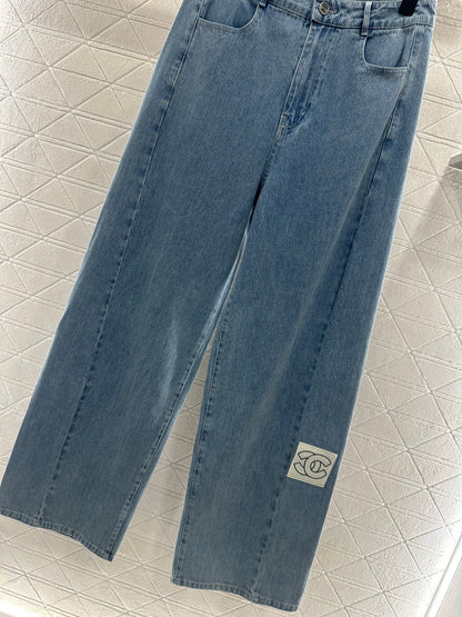 Retro denim straight leg pants