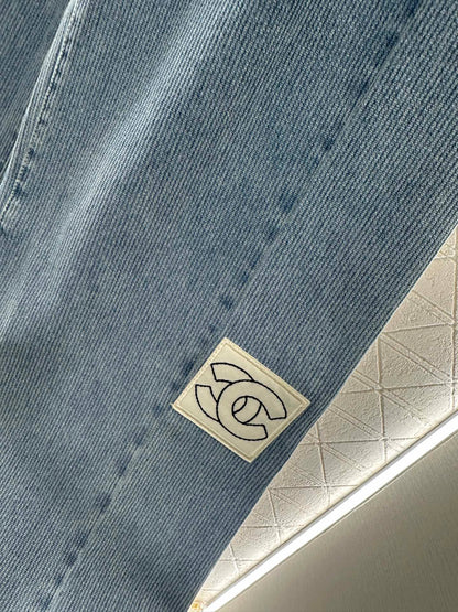 Retro denim straight leg pants