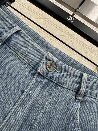 Retro denim straight leg pants