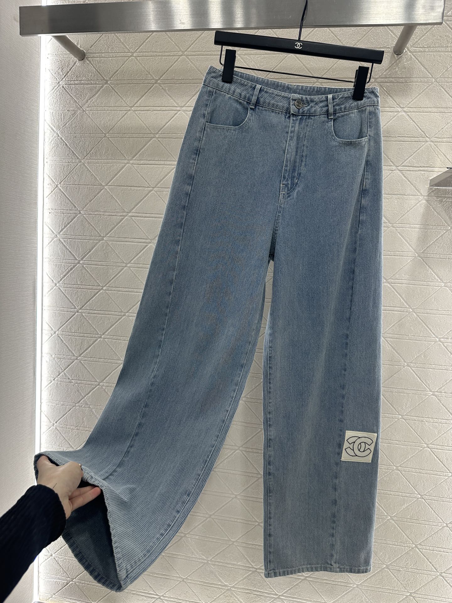 Retro denim straight leg pants