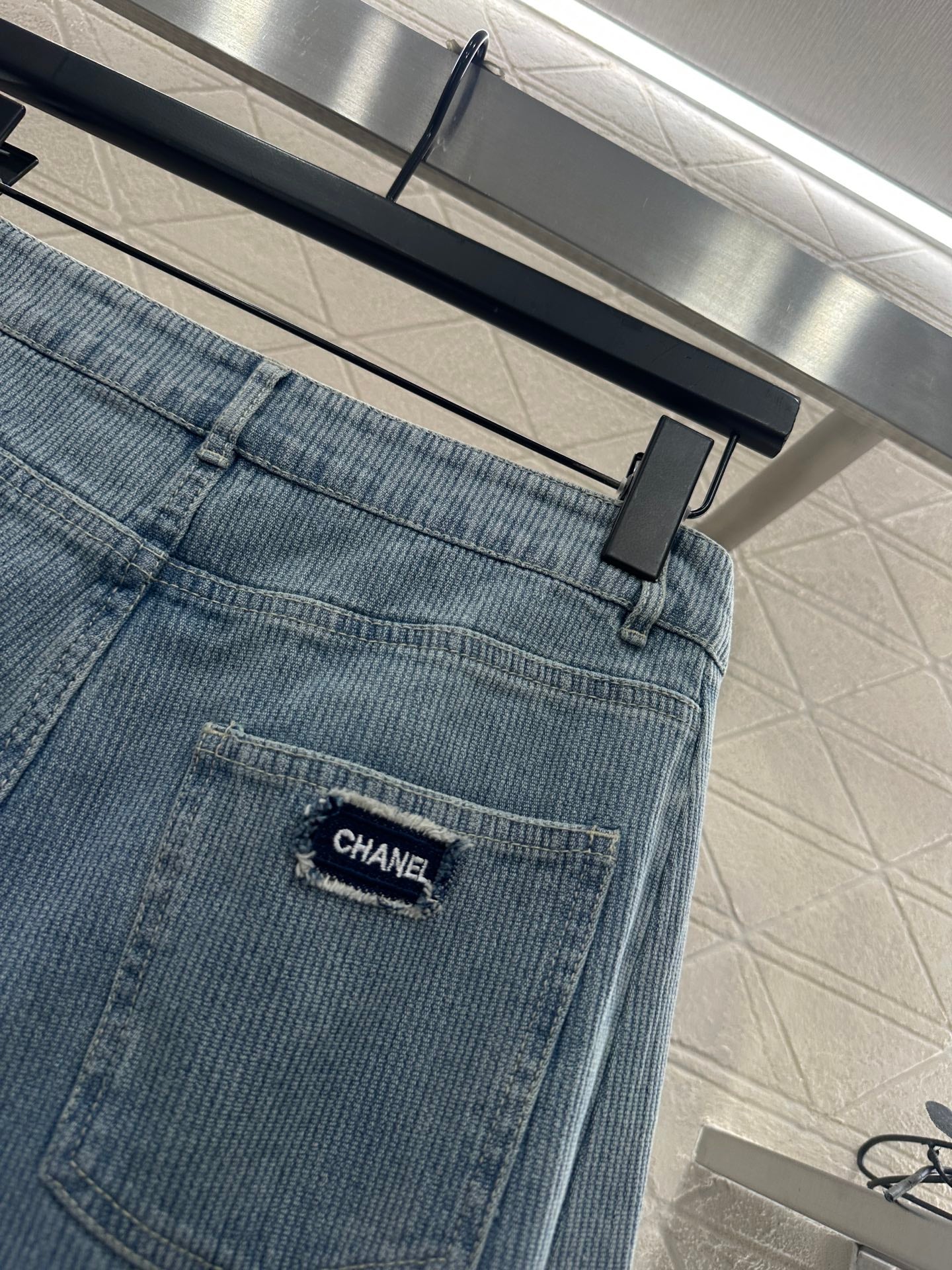 Retro denim straight leg pants