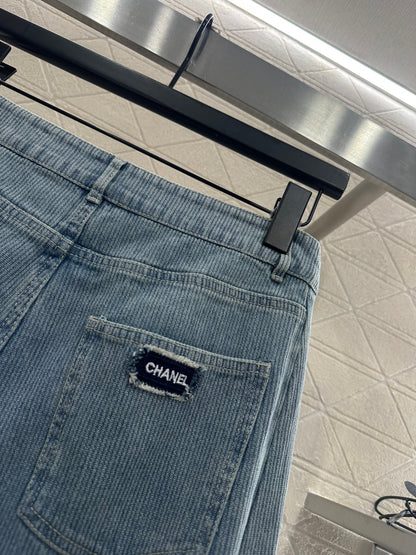 Retro denim straight leg pants