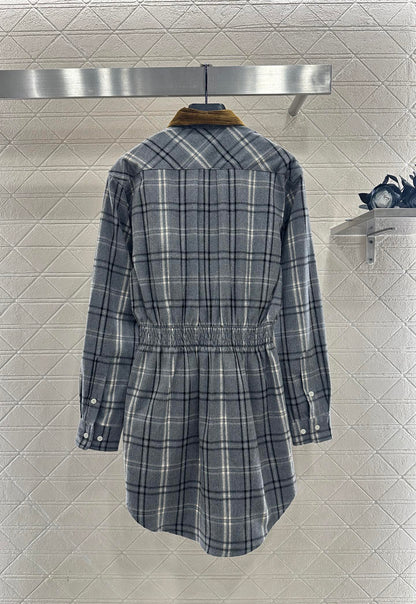 Pair plaid waist cinched shirt skirt