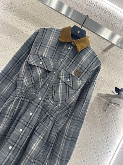 Pair plaid waist cinched shirt skirt