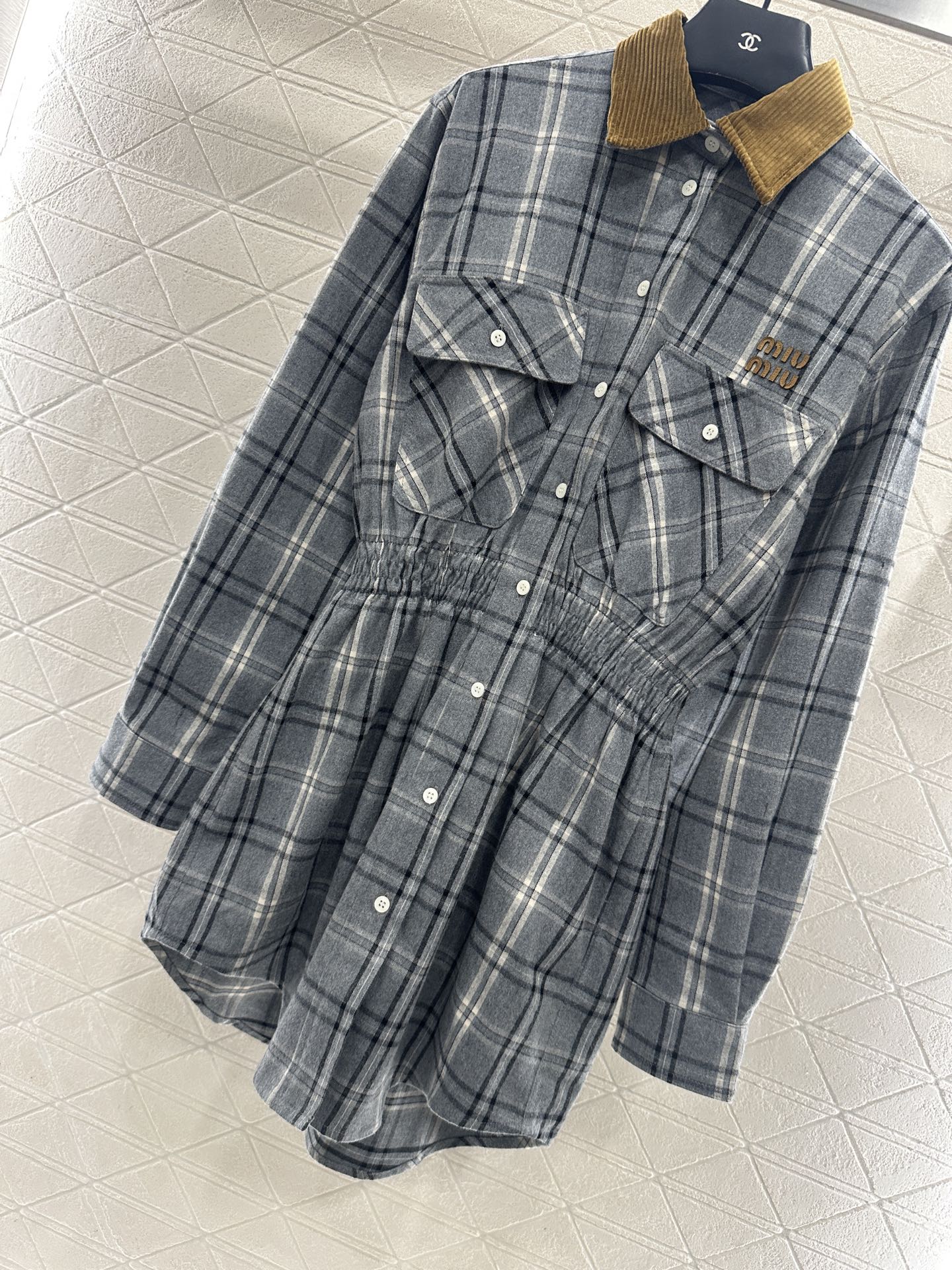 Pair plaid waist cinched shirt skirt