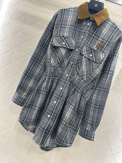 Pair plaid waist cinched shirt skirt