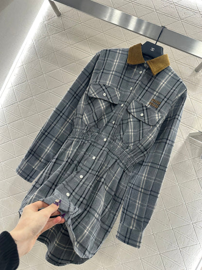 Pair plaid waist cinched shirt skirt