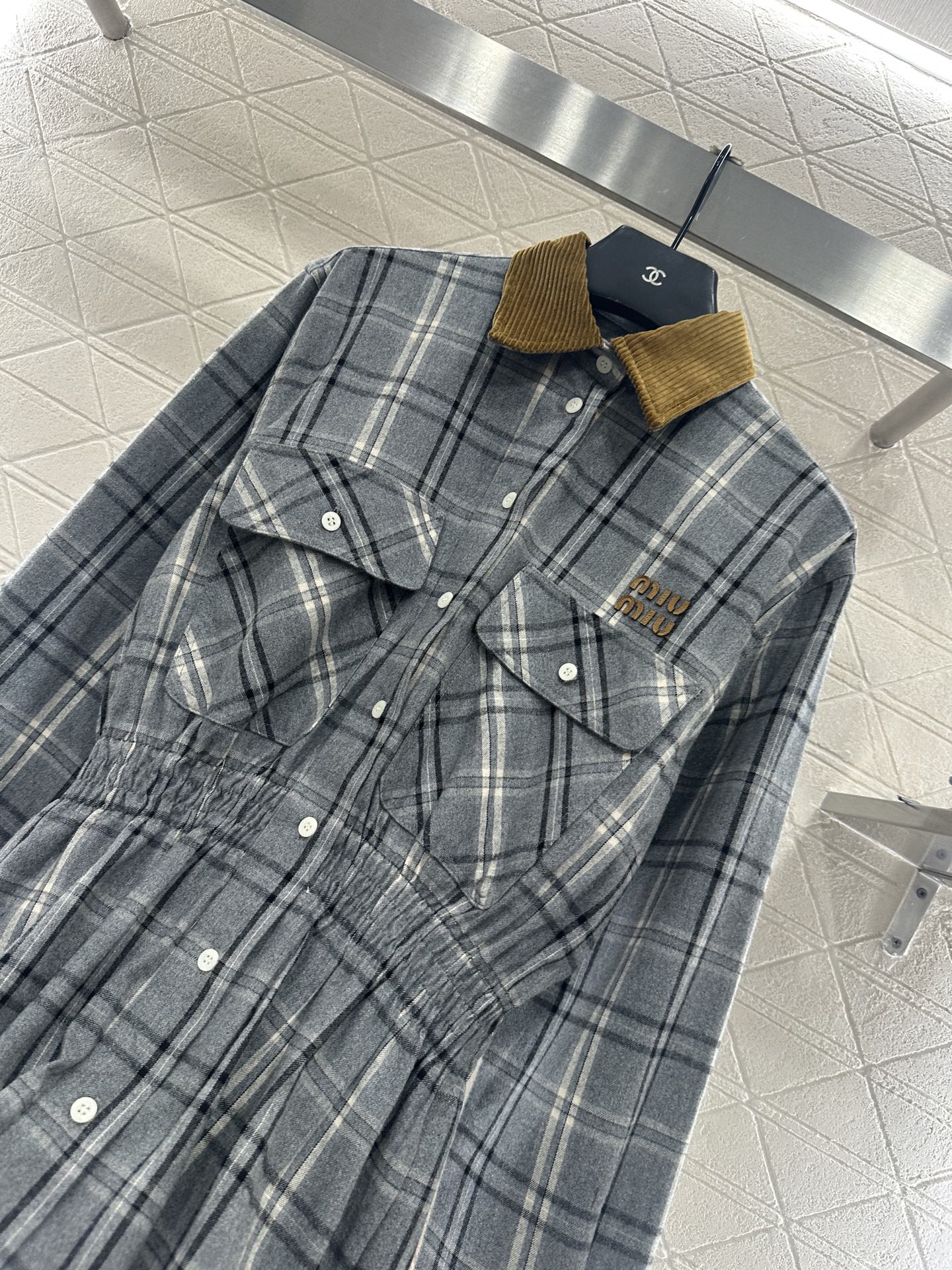 Pair plaid waist cinched shirt skirt